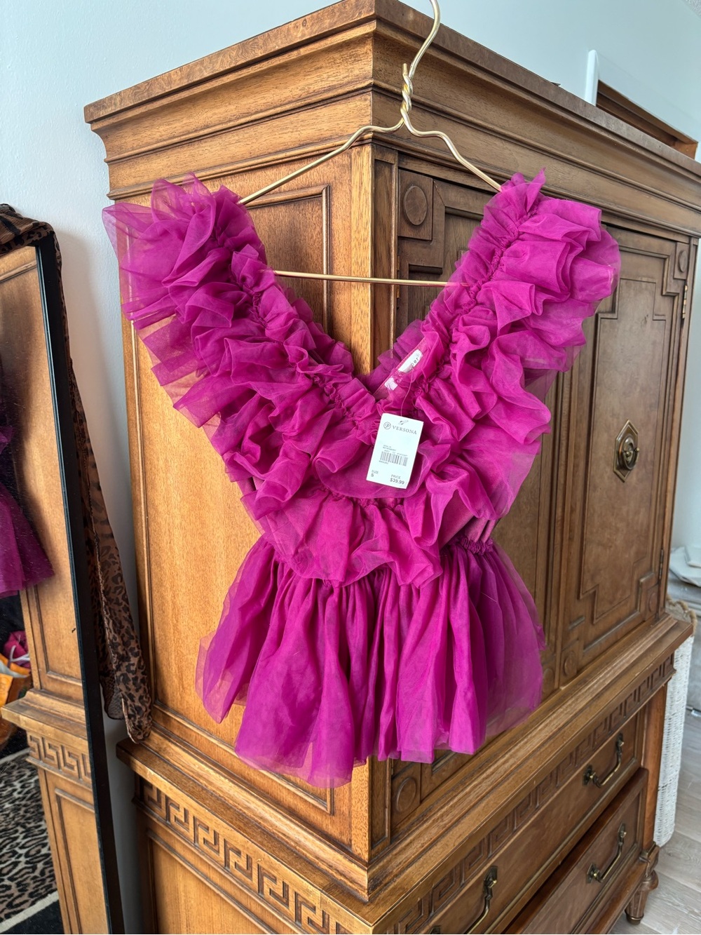 Kids Magenta Ruffle Tulle fairy like top